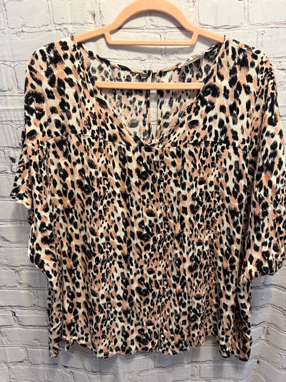 Leopard Print V-Neck Blouse - Tan/Black